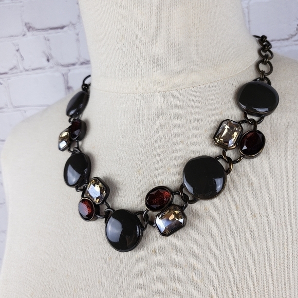 The Limited Dark Grey Enamel Dark Red AB Clear Statement Necklace - Picture 1 of 8